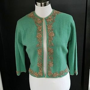 VINTAGE Green beaded Cardigan